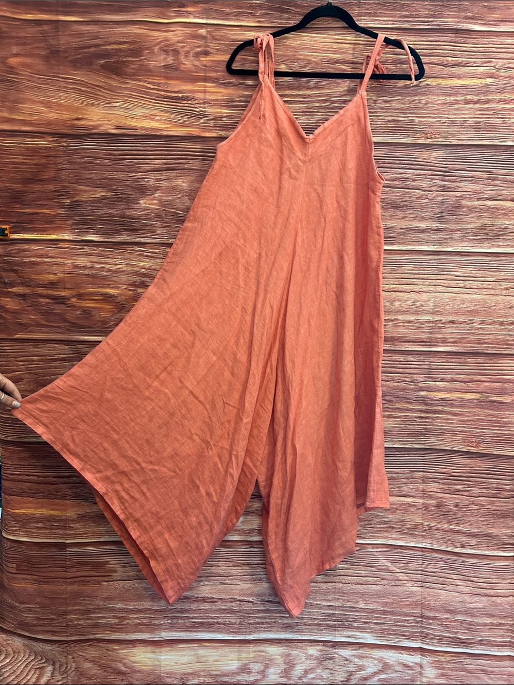 Meo Meli Women's Rust Peach Wide-Leg Linen Jumpsuit | Medium